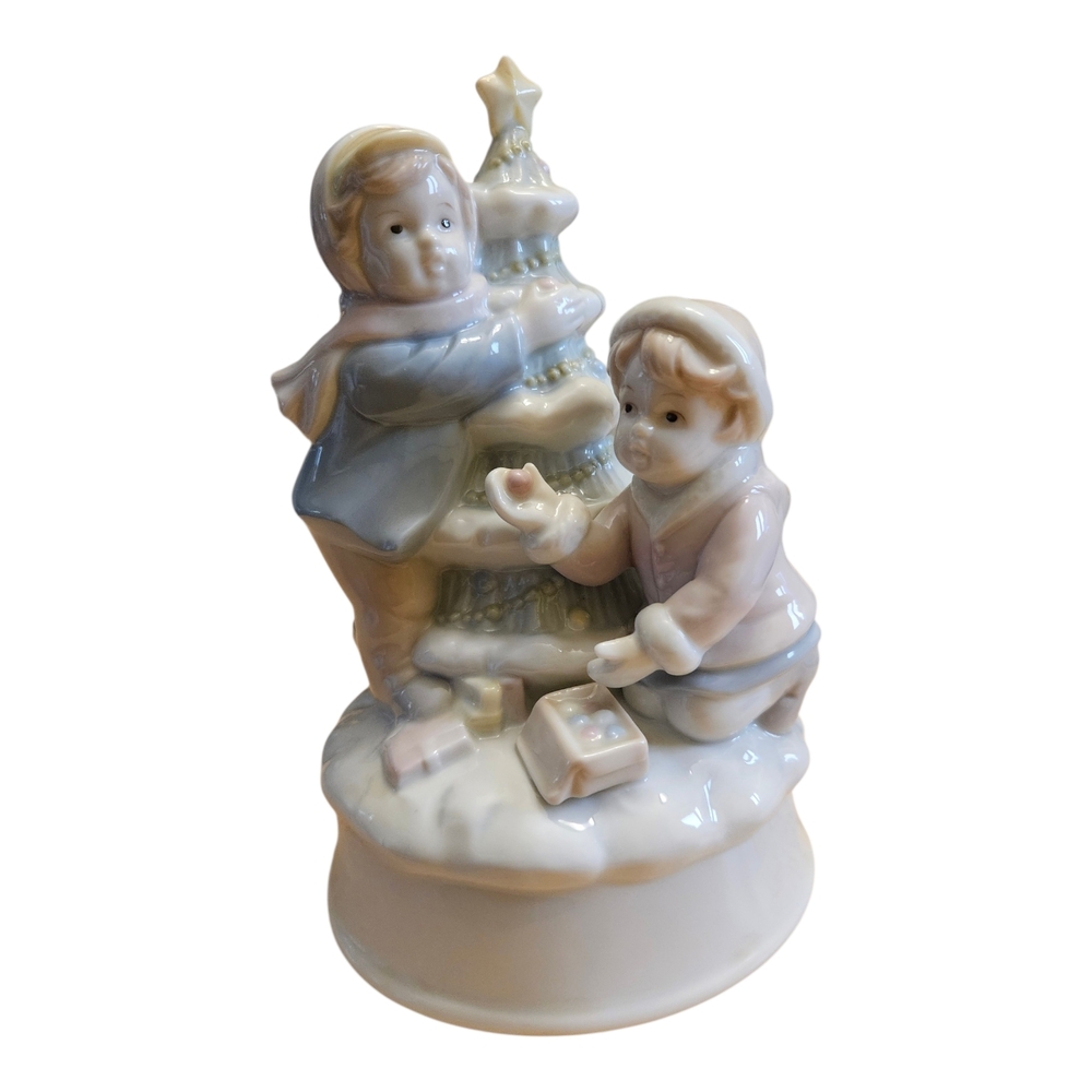 Vintage Christmas Music Box Hark The Herald Angels Sing Porcelain Children Tree